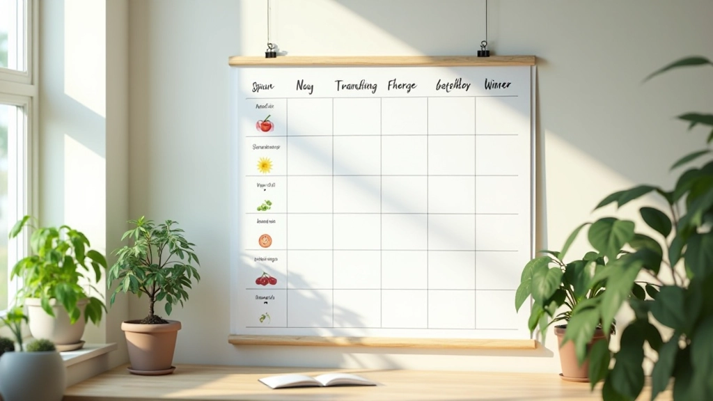 Calendrier de jardinage mural avec marqueurs colorés pour chaque saison