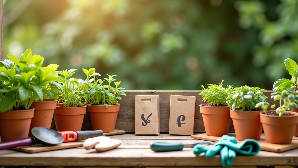 Outils et matériaux de jardinage bien organisés pour démarrer un potager