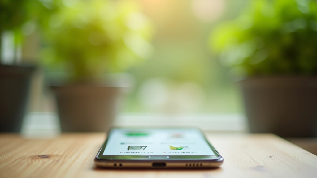 Smartphone affichant un site de vente en ligne de plantes avec panier rempli de produits de jardinage